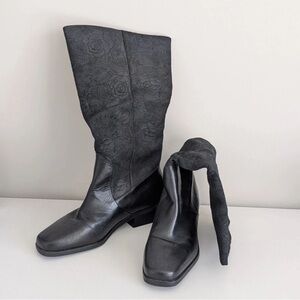 Elegant Black Floral Women's Ankle Boots